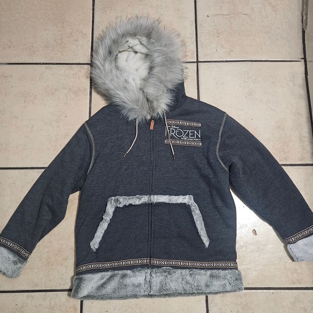 Disney Frozen Broadway Musical Kristoff Sherpa Fleece Hoodie Jacket Gray Medium.